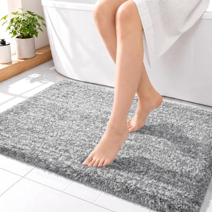 Yimobra Gray&White Bathroom Rugs Non Slip Washable 36X24, Plush Bath Mat - color: Light Gray and White, size: 36" X 24"