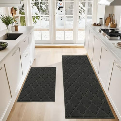 COSY HOMEER Soft Kitchen Rugs Set of 2 Non Slip 24"x35"+24"x60",Black - color: Black, size: 24 X 35 "+ 24 X 60 "