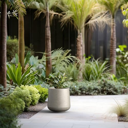Kante Accent Round Curved Weathered Concrete Planter 13" Dia, Outdoor - color: Weathered Concrete, size: 11.6" D