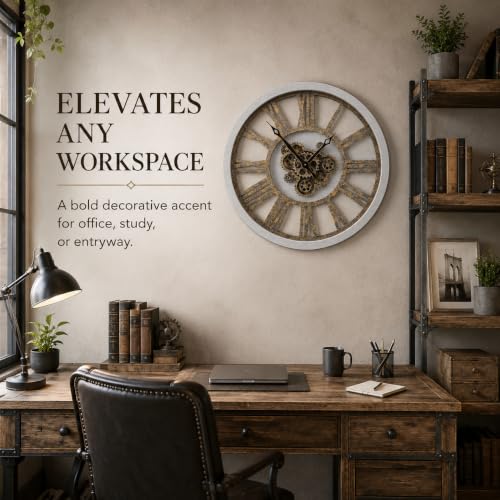 The B-Style Large Wall Clock 30 inch/76cm Gray White and Bronze Gears - color: Gray White and Bronze Gears, size: 30 inch (76 cm)