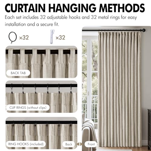 MIULEE Pinch Pleated Linen Curtains 40x96 Inch Burlywood Birch 4 Panels Set - color: Burlywood Birch, size: 40"W x 96"L (Pack of 4)