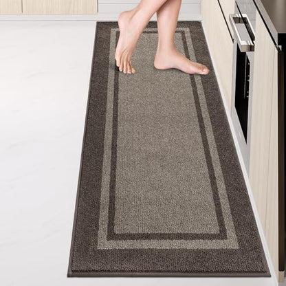 Kitchen Rugs 24" x 84", Non-Slip Runner Rugs, Grayish Brown & Coffee - color: Grayish Brown & Coffee, size: 24" X 84"