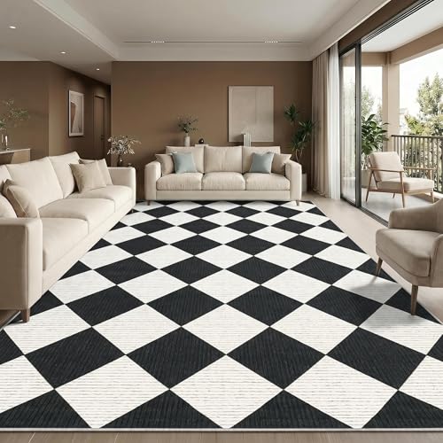 GarveeHome Black and White Area Rug 9x12 Living Room Checkered Washable Rug - color: Black/White, size: 9' x 12' (Rectangular)