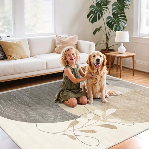 MUJOO Washable 8x10 Area Rugs Low Pile Non Slip Mid Century Modern Large - color: Beige（modern）, size: 8' x 10' (Rectangular)