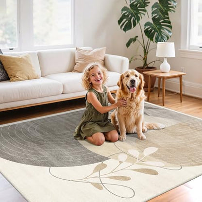 MUJOO Washable 8x10 Area Rugs Low Pile Non Slip Mid Century Modern Large - color: Beige（modern）, size: 8' x 10' (Rectangular)