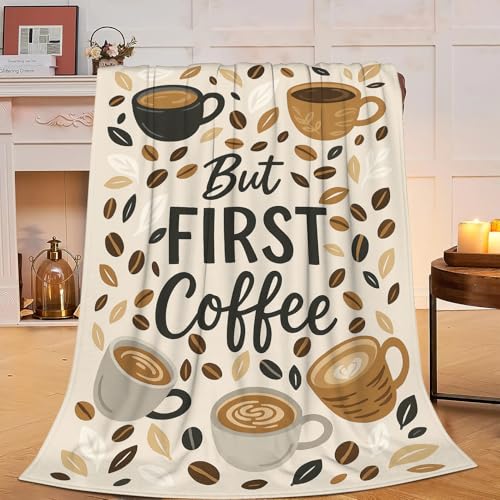 Coffee Blanket Throw Blanket for Coffee Lovers Gifts for Men Women Girls Fleece Fuzzy Soft Flannel Bedding Plush Warm Bedding Stuff for Sofa Bed Couch 50 x 60 Inch - color: Coffee, size: 60"x50"