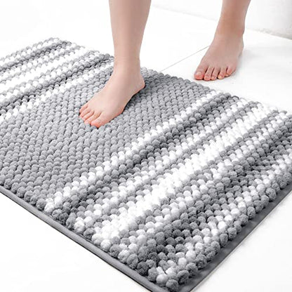 PiccoCasa Chenille Striped Bathroom Rug, Non Slip 20x32 Dark Gray & White - color: Dark Gray & White, size: 1'8" x 2'8" (Rectangular)