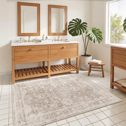 Madane 3x5 Area Rugs for Entryway, Washable Neutral Soft Rugs Brown/Sand - color: Brown/Sand, size: 3' x 5' (Rectangular)