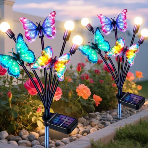 Solar Garden Lights Outdoor, Butterfly Firefly Lights 2 Pack, Waterproof - color: Butterfly Firefly, size: 2 Pack