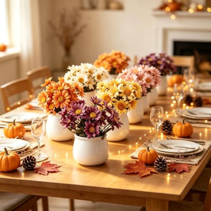 6PCS Artificial Daisy Fall Flower Arrangements with Large Ceramic Pots - color: Fall Multicolor-sunflower