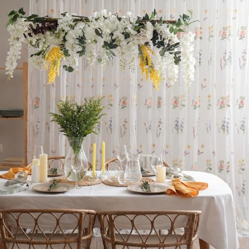 Tegeme 10x10 ft Wildflower Decor Backdrop Curtains Embroidery Sheer Floral