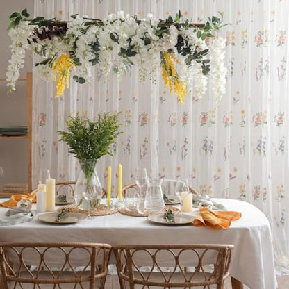 Tegeme 10x10 ft Wildflower Decor Backdrop Curtains Embroidery Sheer Floral