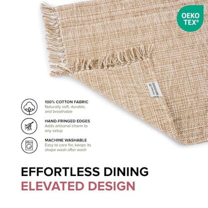 Cotton Placemats Set of 6-13x19 Inch, Woven Chambray Place Mats, Durable & Elegant for Dining Table, Wedding, Restaurant, Machine Washable, Oeko-TEX Certified - Taupe - color: Taupe - Chambrey