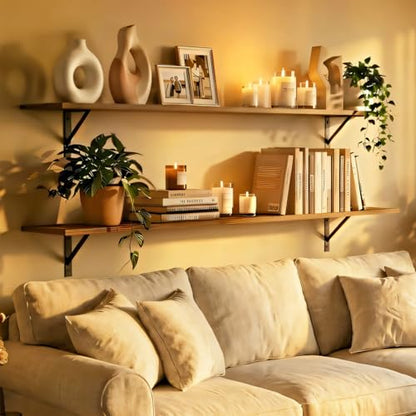DINZI LVJ Long Wall Shelves, 55.1Inch Wooden Floating Shelves with Brackets - color: Rustic Brown, size: 55.1 Inch