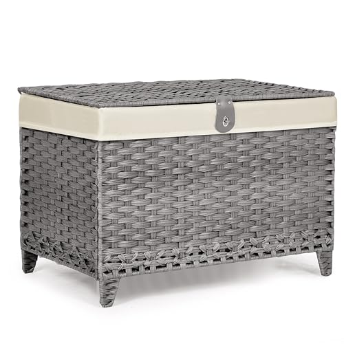 Wicker Storage Basket with Lid, 160L Shelf Basket with Removable Liner Bag - color: Grey, size: 160L