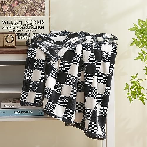 BEDELITE Buffalo Plaid Flannel Fleece Throw Blanket for Couch - color: Black & White Buffalo, size: Throw(50"x60")
