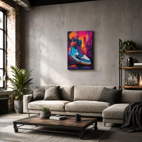 Urban Sneaker Canvas Wall Art Bold Framed Street Style Artwork 16x24 Inch - color: Graffiti Sneakers, size: 24"L x 16"W