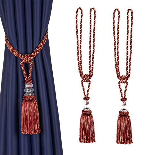 BEL AVENIR 2 Pack Curtain Tiebacks Hand-Woven Holdbacks Tassels Tiebacks - color: Mix Red, size: 2 Pack