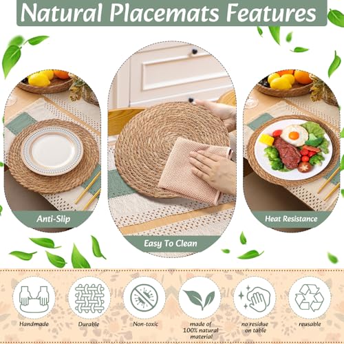 Boho Table Runner and Placemats Set, 6 Sets, Green, 12x72 - color: Green, size: 12x72"