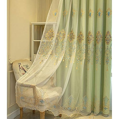 Amidoudou 1 Pair European Curtains with Valance Attached Double Layer Curtains for Living Room Bedroom (Green,51x84 Inch) - color: Green, size: 51"W x 84"L (Pack of 2)