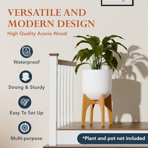 KUTE NEST 13" H x 14.8" W Acacia Solid Wood Plant Stand - Golden Teak - color: Golden Teak, size: High - Small - 13"H x 14.8"W
