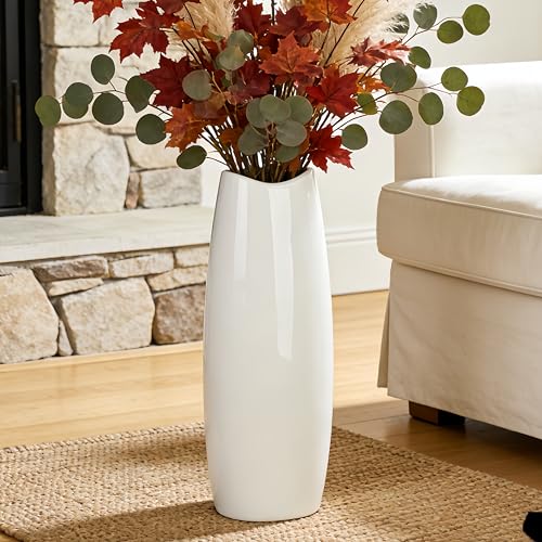 White Tall Ceramic Floor Vase, 15.7 Inch, Oval Design - color: Shape 1, size: 16 Inch