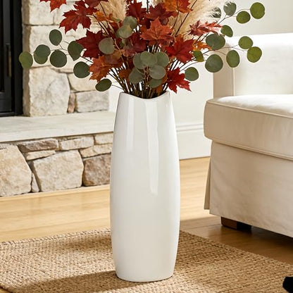 White Tall Ceramic Floor Vase, 15.7 Inch, Oval Design - color: Shape 1, size: 16 Inch