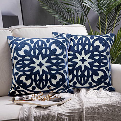 Alysheer Boho Embroidered Throw Pillow Cover 18"x18" Set of 2, Navy Blue - color: Navy, size: 18" x 18" (Pack of 2)
