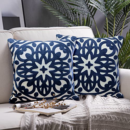 Alysheer Boho Embroidered Throw Pillow Cover 18"x18" Set of 2, Navy Blue - color: Navy, size: 18" x 18" (Pack of 2)