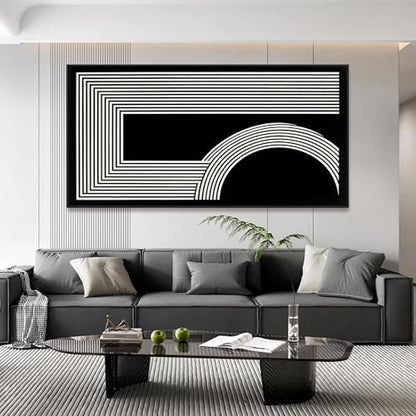 Large Framed Abstract Black And White Wall Art For Living Room 29"X 58" - color: black, size: 58"L x 29"W