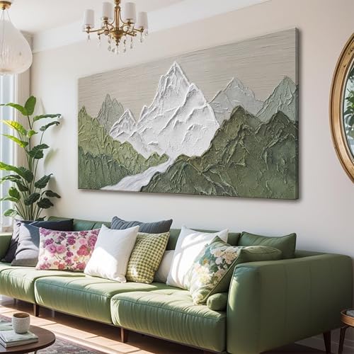 Green Mountain Forest Landscape Canvas Wall Art Decor For Living Room | 29x58 Inch green mountain forest landscape wall art, textured canvas print for bedroom office dining room home decor - color: Grass Green, size: 58"L x 29"W