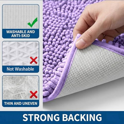 Bathroom Rugs Sets 2 Piece,Super Absorbent Chenille Bath Mats and U-Shaped Toilet Rug,Strong PVC Non Slip Backing,Microfiber Washable Dry Quickly Bath Mats for Bathroom(20"x32"+20"x20"U,Lavender) - color: Lavender