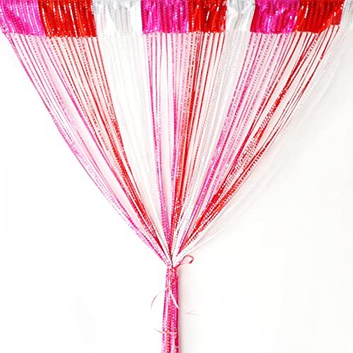 Door String Curtain, Wall Panel Fringe Window Room Divider Blind, Home Patio Bedroom Decorative Tassel Screen Ribbon Strings Strip Silver Thread Screen for Wedding Coffee House (Red Rose-red White) - color: Red Rose-red White