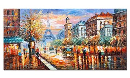 Alenoss Modern Oil Paintings Paris Eiffel Tower Landscape Wall Art 48x24 Inches - color: AL-B94