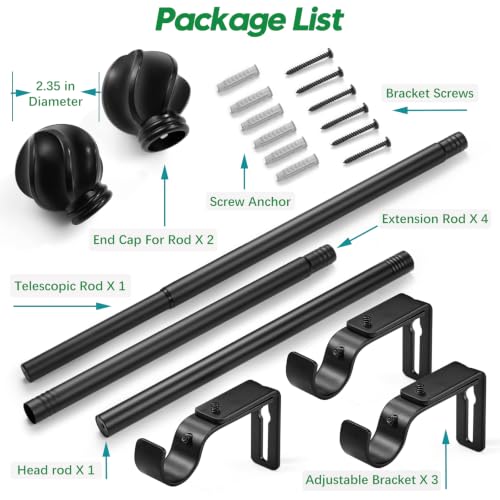 LLPJS Curtain Rods 16-92", 1 in Adjustable Black Rod with Finials, 1 Pack - color: Black, size: 16" to 92" - 1 pack