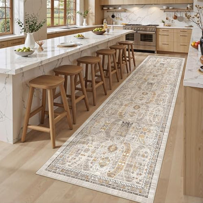 befbee 2'6"x10' Runner Rug for Hallway Washable Non Slip Kitchen Rug Brown - color: Brown/Gold, size: 2'6" x 10' (Runner)