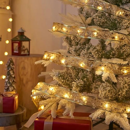 Christmas Ribbon Fairy Lights 33Ft 100 LED String Lights Battery Operated 2In Gold Foil Ribbon with Warm White Twinkle Firefly Lights Indoor Starry Holiday Decoration for Christmas Tree - size: Ribbon Lights