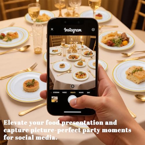 WELLIFE Disposable Plates & Gold Silverware Set, 350 Pieces for 50 Guests - color: Gold, style: 350PCS（50 Guests）