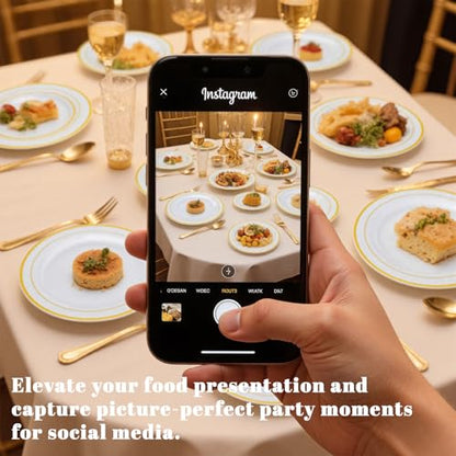 WELLIFE Disposable Plates & Gold Silverware Set, 350 Pieces for 50 Guests - color: Gold, style: 350PCS（50 Guests）