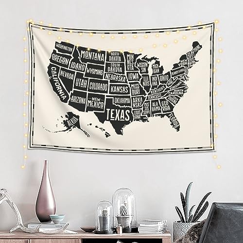 mutakin Us Map Tapestry Wall Hanging Aesthetic For Bedroom Living Room Dorm 60 x 40 in - color: Black2