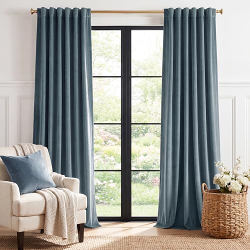 StangH Stone Blue Velvet Drapes Back Tab for Nursery, W42 x L84, 2 Panels - color: Blue Series - Stone Blue, size: 42"W x 84"L (Pack of 2)