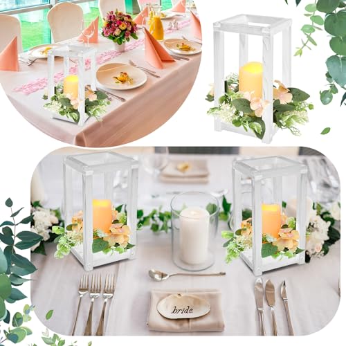 Hushee 30 Pcs Wooden Wedding Lantern Centerpiece Candles Wreaths Set,Yellow - color: Yellow