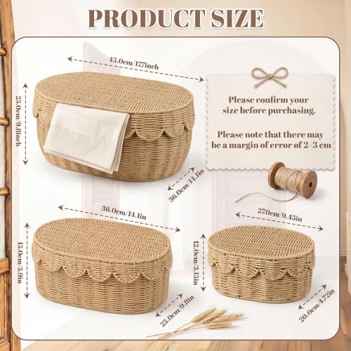 Newtay 3 Pcs Large Scalloped Wicker Rattan Storage Baskets with Lid