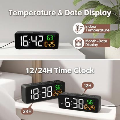 Netzu 3-in-1 Digital Clocks for Living Room, Small & Compact Alarm Clock - color: Black