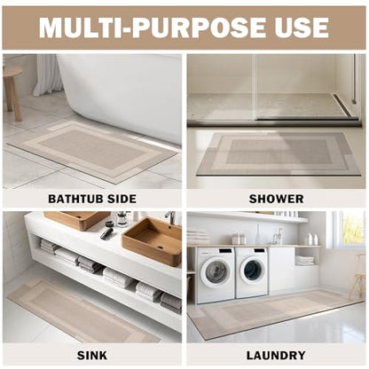 YDKGL Non Slip Bath Mat Long Ultra Thin Bathroom Rugs Runner Fit Under Door - color: A- Beige, size: 17" x 59" (Rectangular)