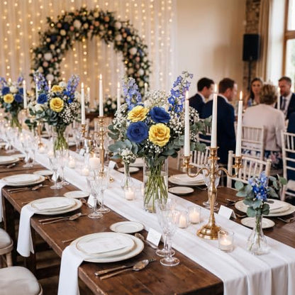 Yunlly 100 Pcs Artificial Flower for Wedding, Navy Blue, Gold - color: Navy Blue, Gold