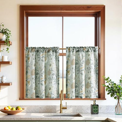 Leeva Floral Kitchen Window Curtains, Farmhouse Style Print Linen Look Cafe Curtains, Grey, 30 x 30 Inch, 2 Panels Set - color: *M11, size: 30"W x 30"L (Pack of 2)
