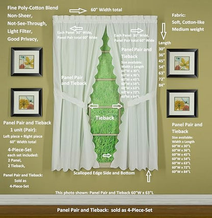 Today's Curtain, AMZ Orleans Scallop Curtain, White 63" Panel Pair and Tieback,4-Piece-Set, 60" W x 63" L, White - color: White, size: 60"W x 63"L (Pack of 1)
