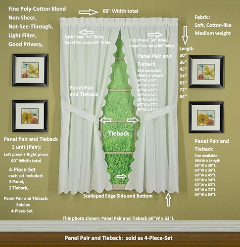 Today's Curtain, Orleans Scallop Curtain, White 84" Panel Pair and Tieback,4-Piece-Set, 60" W x 84" L, White - color: White, size: 60"W x 84"L (Pack of 1)