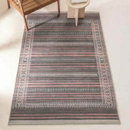Vibe Stripe 4' x 6' Rust Red & Clay Accent Rug - Persian-inspired design - size: 4' x 6' (Rectangular)